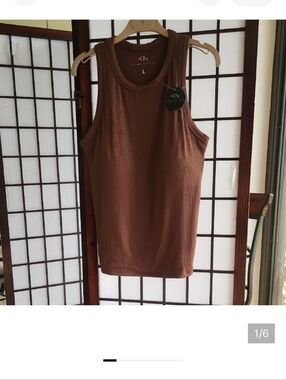 KN Collection Brown Ribbed Tank Top - Size L